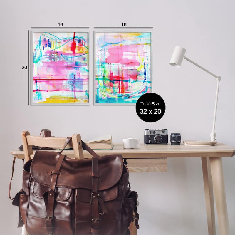 Stupell Vibrant Chaos Abstractions Framed Giclee Art Design By Gemma Bardot (Set of 2)