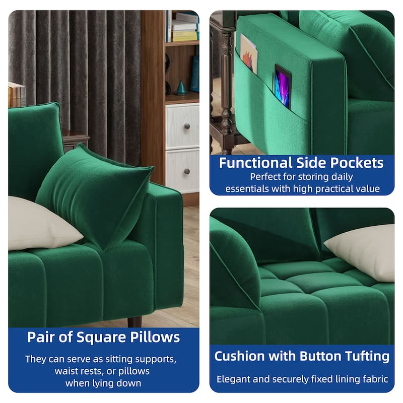 Moasis 56" Velvet Tufted Loveseat Sofa with Button Tufted Seat and Side Storage Pocket