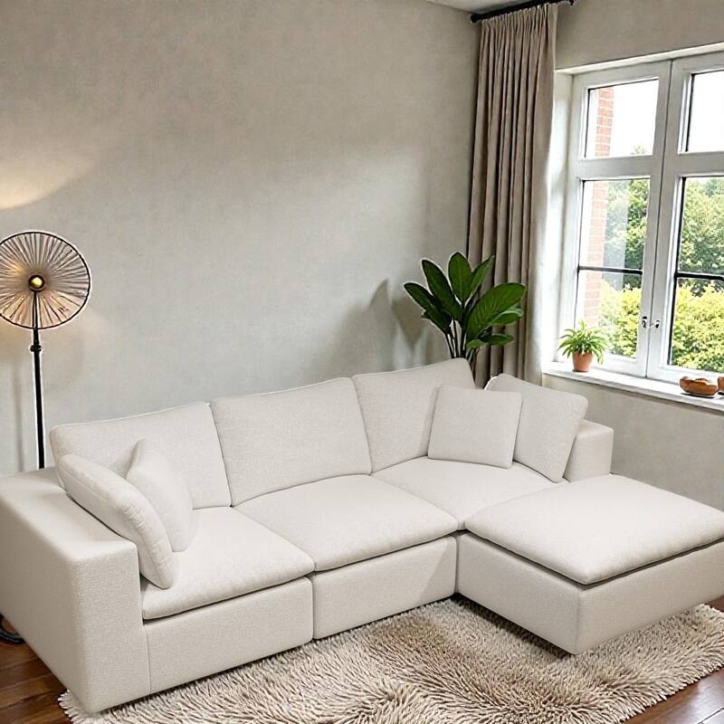 108.3" Modular Sectional Sofa with Chaise, Plush Corduroy Cloud Couch, No Assembly Required, 4-Seat