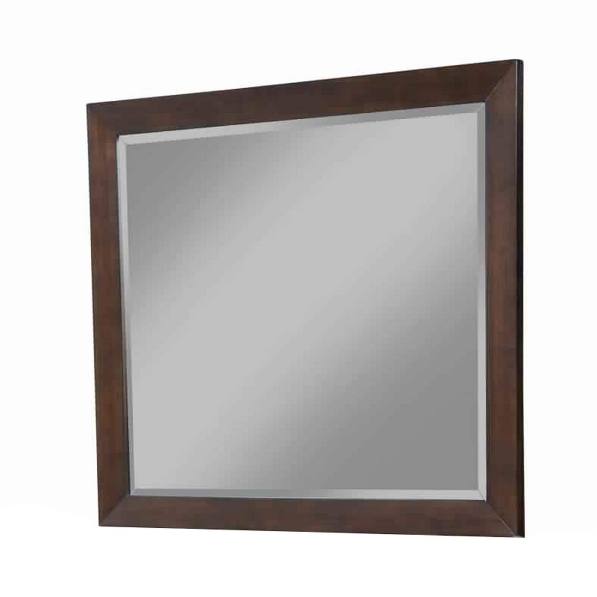 Mid Century Modern Rectangular Molded Mirror with Wooden Frame, Brown