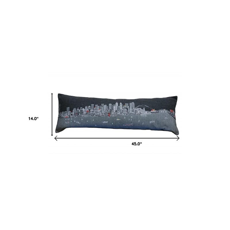 HomeRoots 14" X 46" Dark Gray And White Seattle Nighttime Skyline Lumbar Decorative Pillow