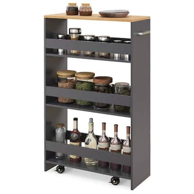 4-Tier Side Out Shelving Unit Slim Storage Rolling Cart w/ Handle