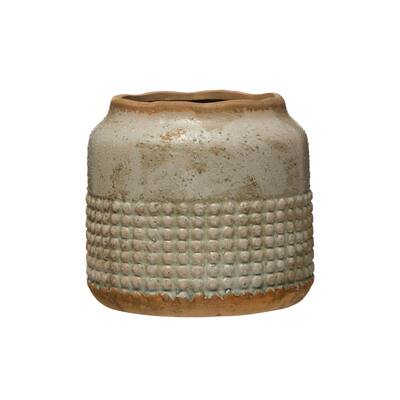 Terracotta Hobnail Planter with Edge - 7.1"L x 7.1"W x 6.4"H