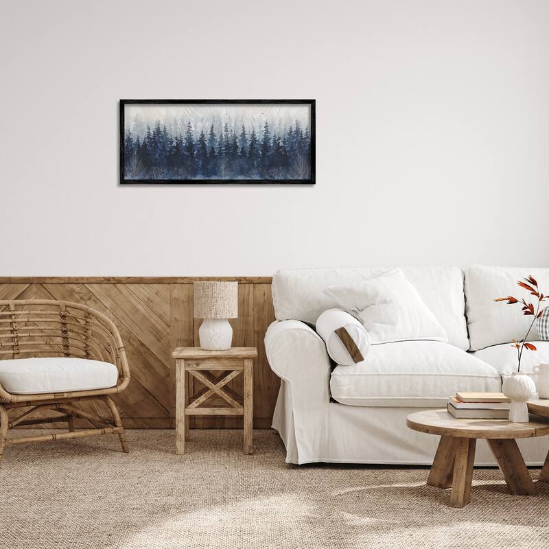 Stupell Rustic Blue Forest Tree Line Fir Woodland Framed Wall Art