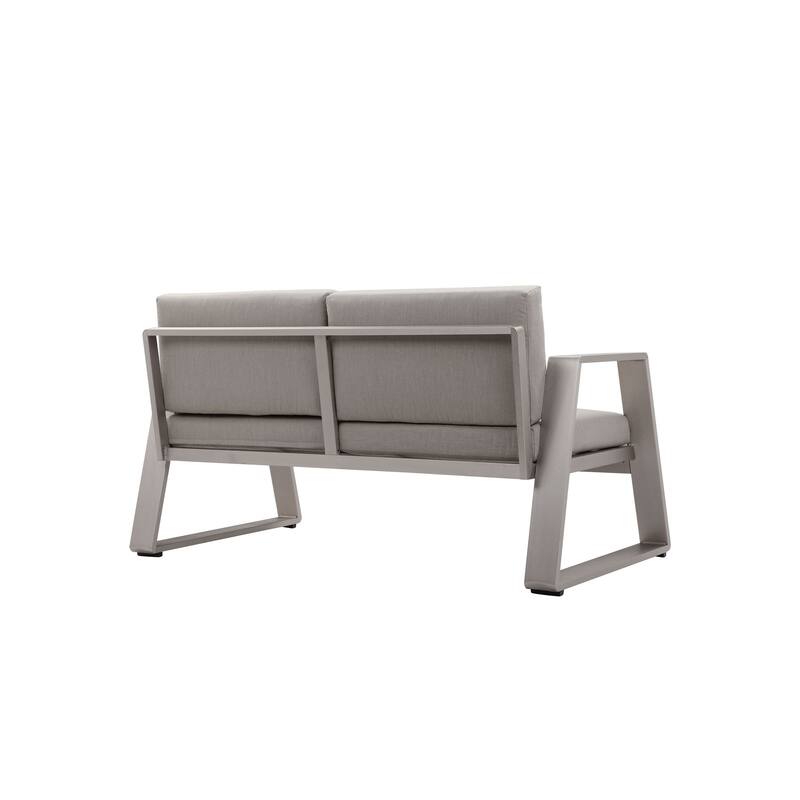 Xia 57 Inch Outdoor Sofa, Gray Aluminum, Fade Resistant Fabric Cushions