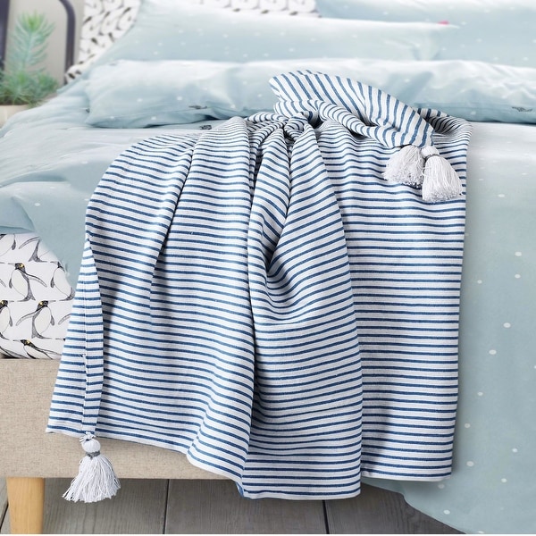 Sevita Blue and Ivory Striped Standard Size Throw Blanket with