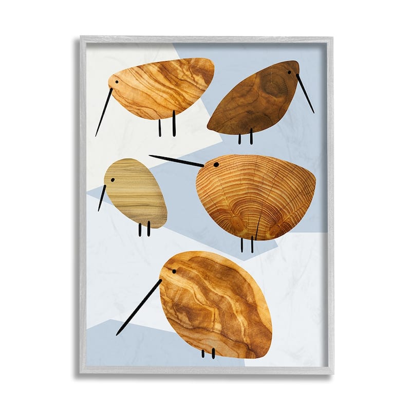 Stupell Abstract Tree Pattern Birds Blue Geometric Shapes Framed Wall Art - 16 x 20 - Grey