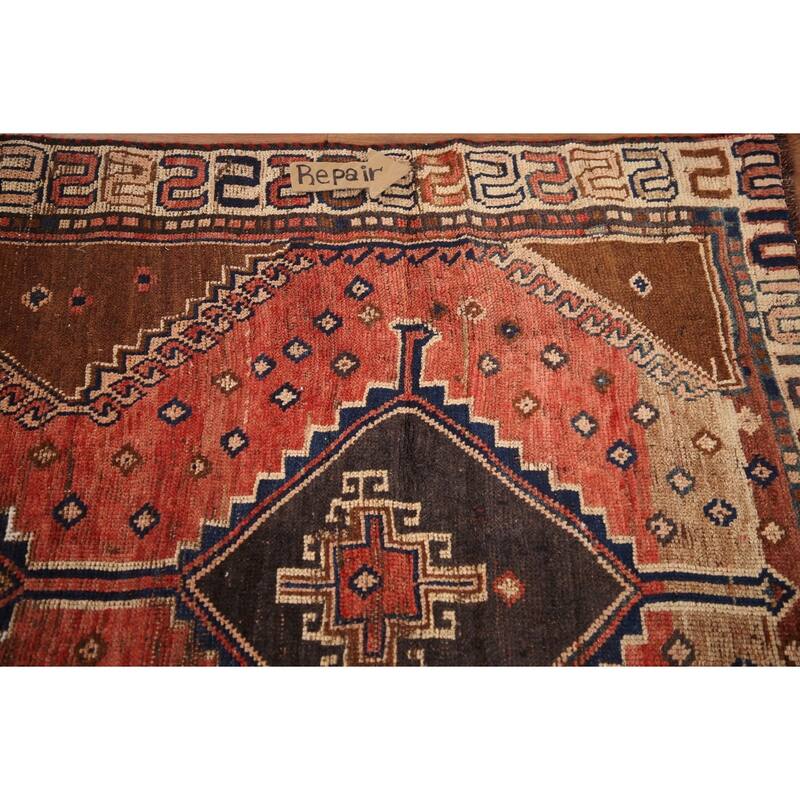 Hand Knotted Oriental 100% Wool Carpet Traditional Tribal Red Qashqai Runner Rug - 8' 7'' X 4' 3''