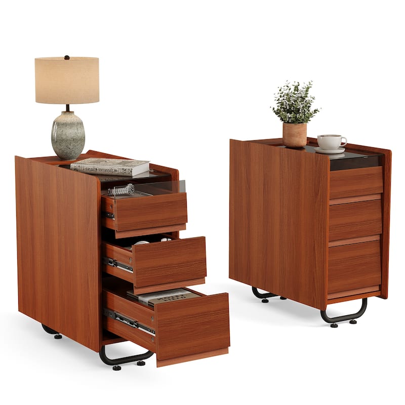 Modern Nightstand with 3 Drawers Storage for Bedroom