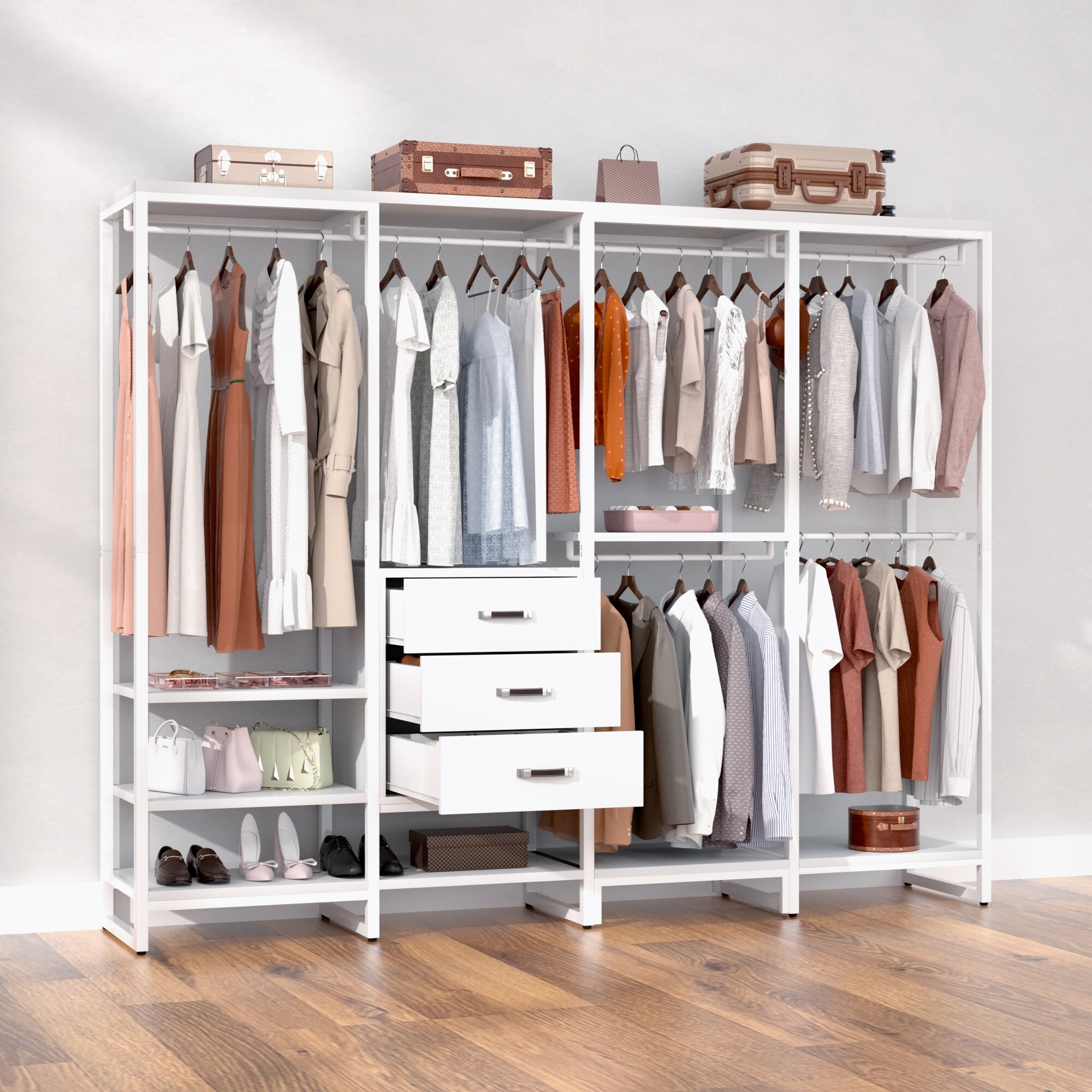 Rackcog 74-148'' W Closet System with 3 Wood Drawers and 11-Tier