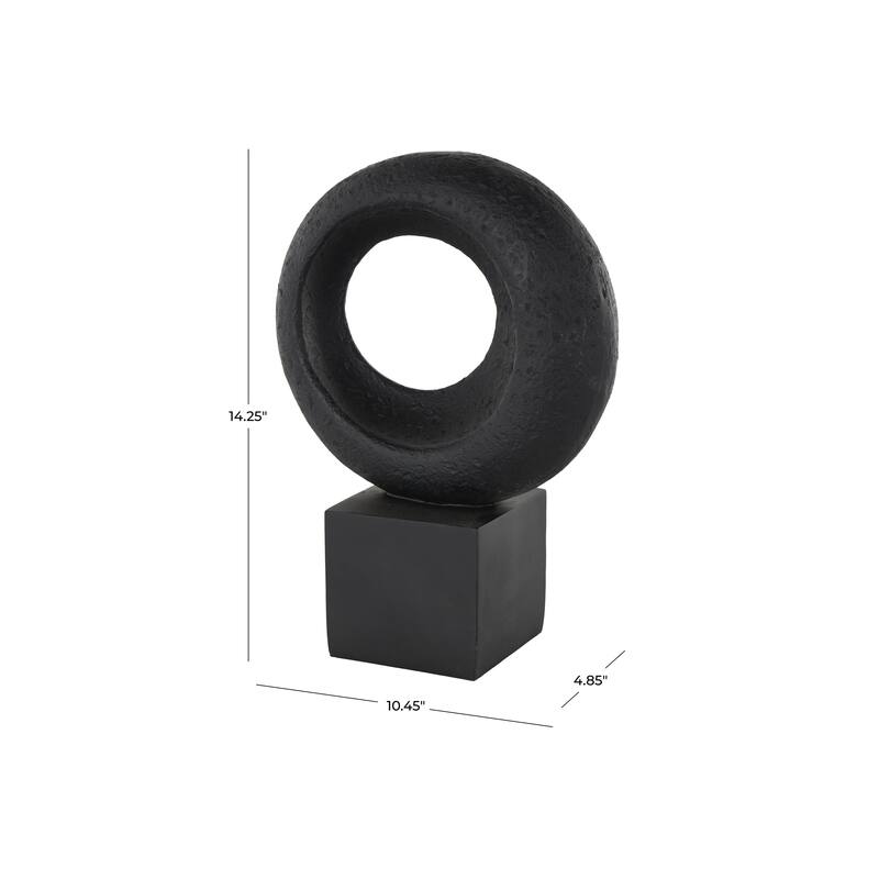 Polystone Geometric Textured Cutout Ring Decorative Sculpture with Block Base - Black - Roche River Decor