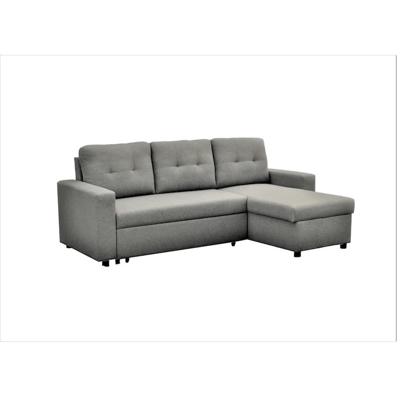 Convertible L-Shaped Sleeper Sofa Bed, Grey Polyester, 80x59x36 inches, 183 lbs, Space-Saving