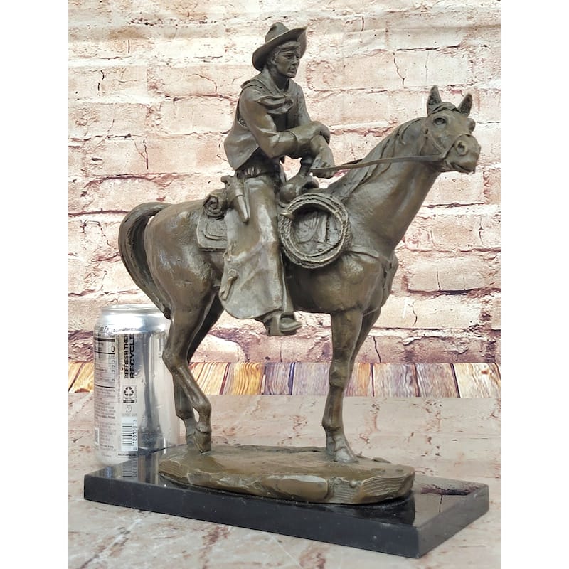 Cowboy On Horseback By Jim Ponter Bronze Statue Sculpture On Marble Base