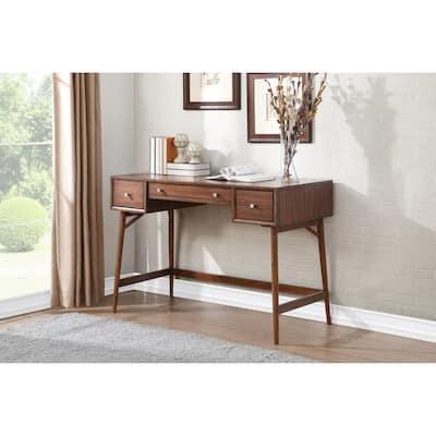 Brown Finish Stylish Writing Desk Storage Drawers , Made of Walnut Veneer , Wood and Engineered Wood