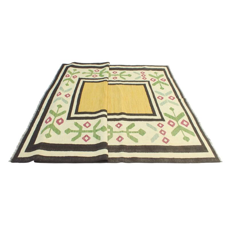 Modern Flatweave Macy Gold/Ivory Rug - 6'5" x 10'0"