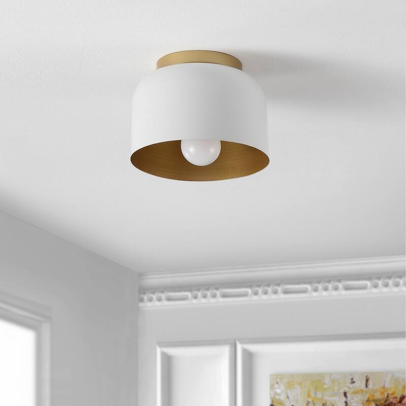 SAFAVIEH Lighting Malita Flush Mount - 8" W x 8" D x 6" H - White/Gold - 8Wx8Dx6H