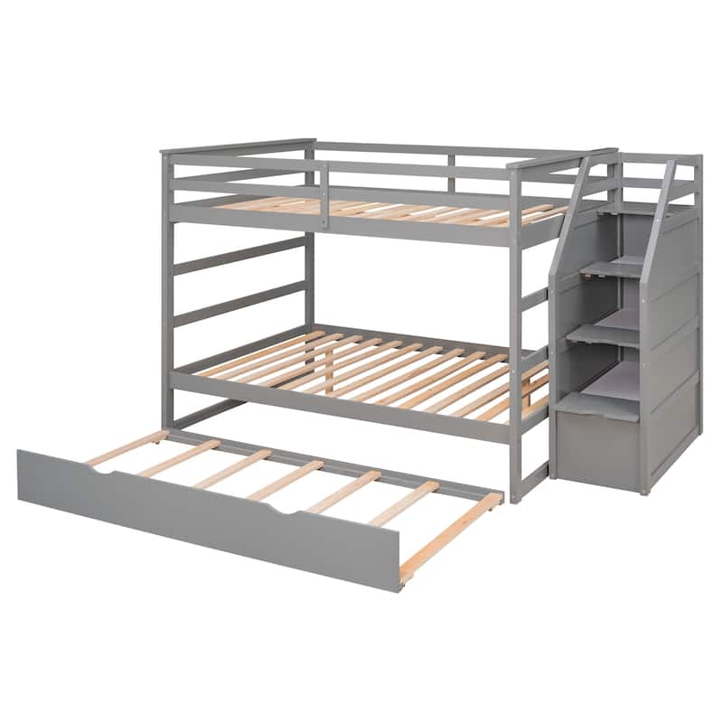 Bunk Bed with Twin Size Trundle and 3 Storage Stairs