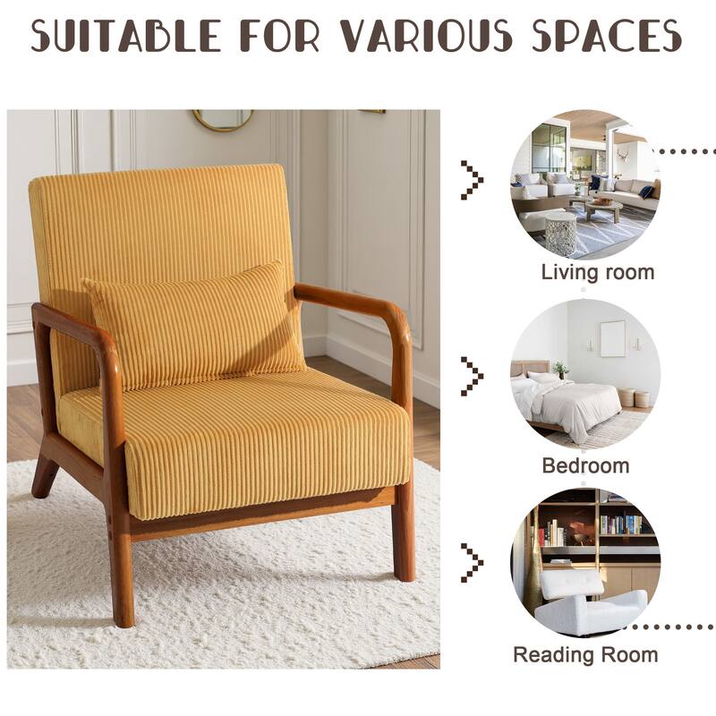 Uixe Mid Century Solid Wood Upholstered Corduroy Accent Chair