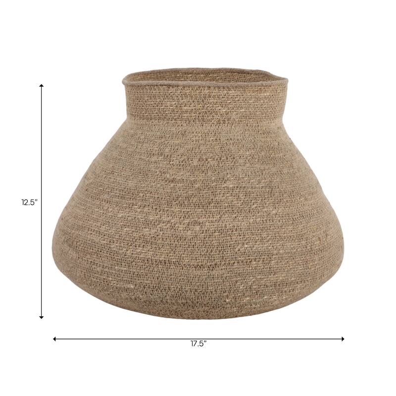 Sculptural Woven Vase with Wide Opening - 18", Brown & Tan