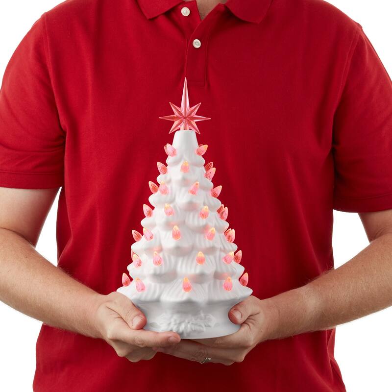 12in Hand Painted Ceramic Christmas Tree PreLit Tree with Star