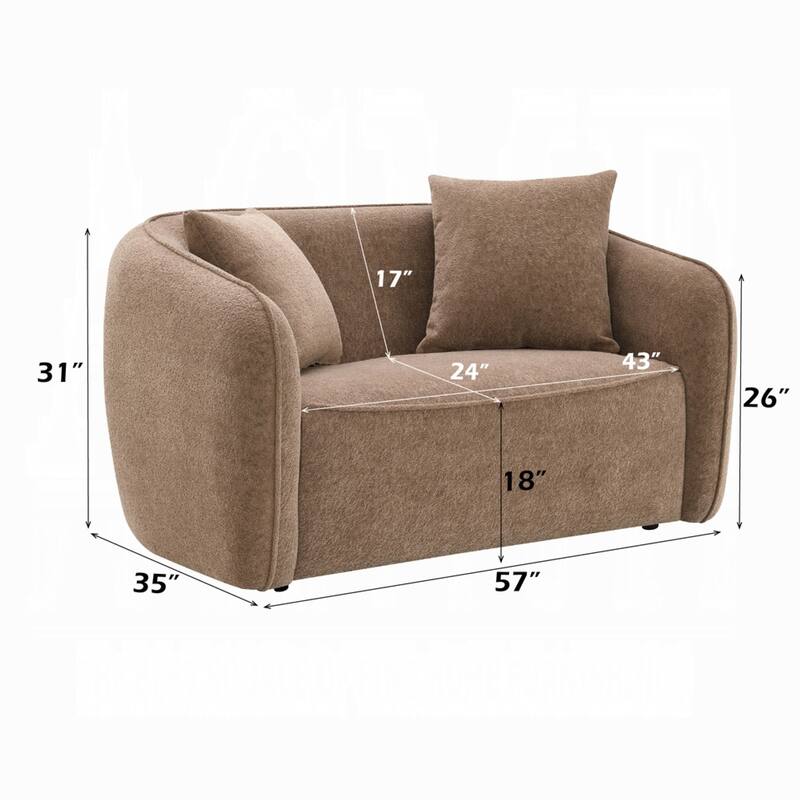 Keina Loveseat, 2 Accent Pillows, Modern Soft Brown Chenille, 57 Inch