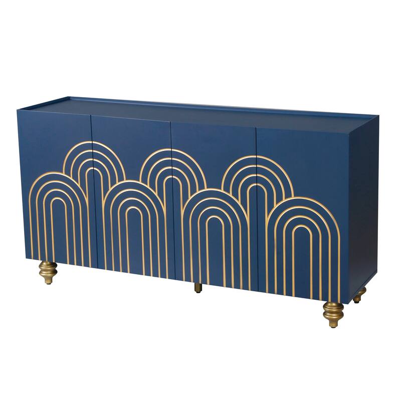 Roomfitters Modern Fluted Sideboard, 4-Door Buffet Cabinet with Curved Accents & Adjustable Shelves