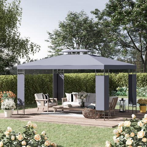 Outsunny 13' x 10' Patio Gazebo Outdoor Canopy Shelter with Double Vented Roof, Steel Frame for Lawn Backyard and Deck
