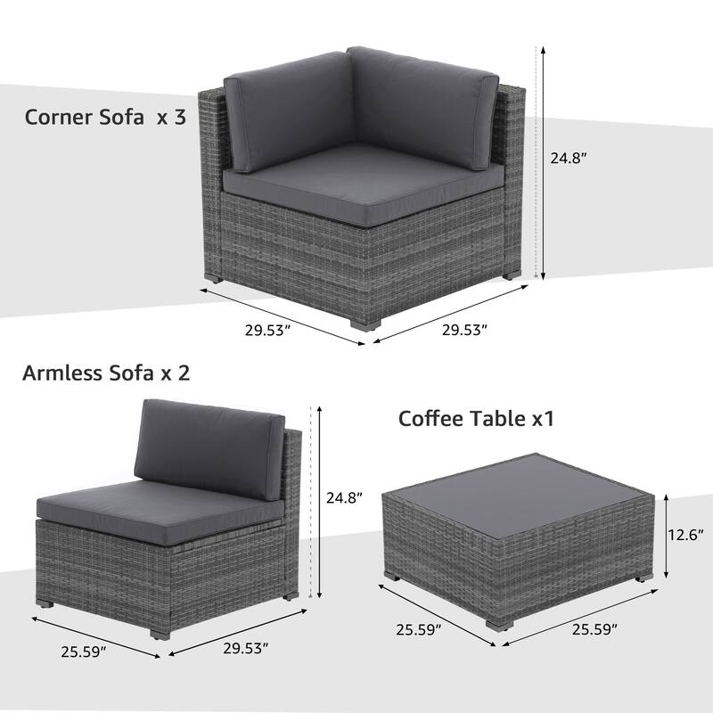 6-Piece Outdoor Wicker Sectional Sofa Set with Cushions