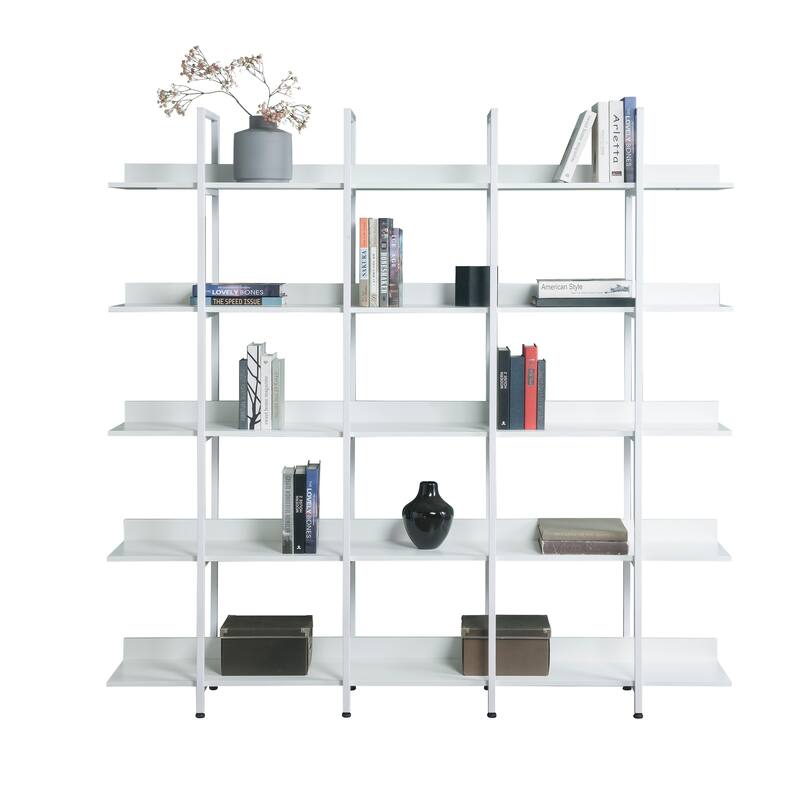 Roomfitters 5-Tier Bookcase for Home Office, Open Bookshelf with MDF Board and Black Metal Frame, Vintage Style