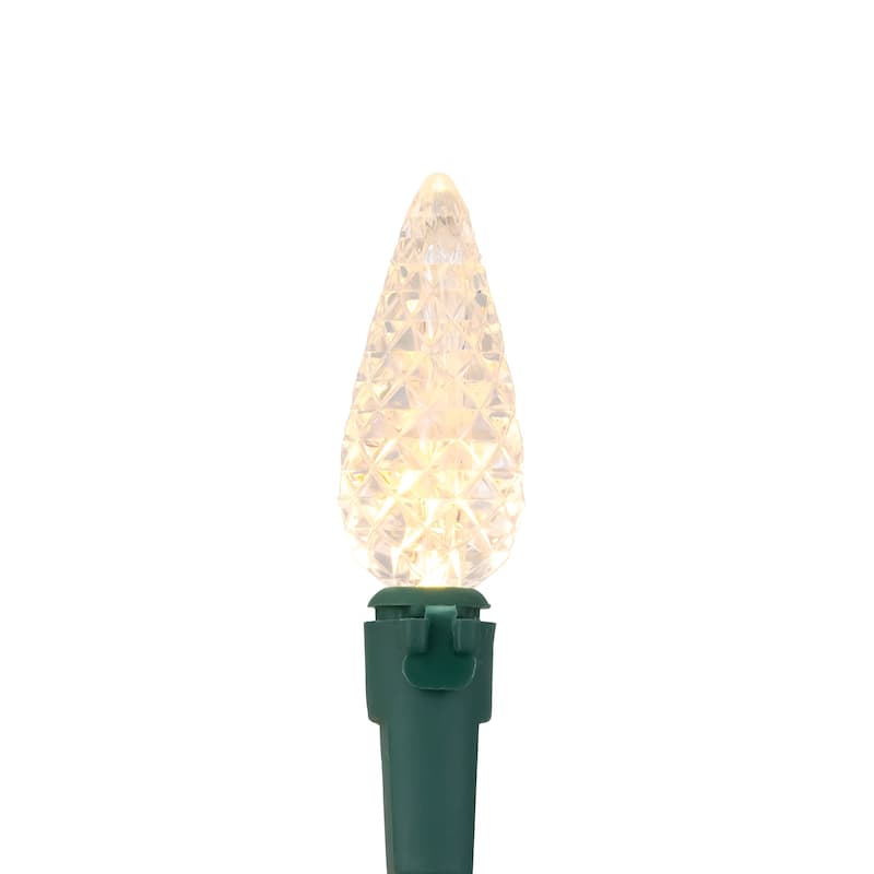 200ct Warm White LED Faceted C6 Christmas Lights, 66.25 Ft Green Wire