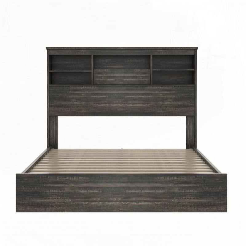 Wooden Bed Frame with Storage Headboard and Charging Station Bedroom Sets