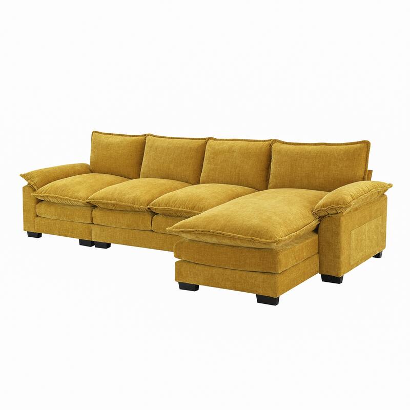 Chenille Upholstered Sectional Sofa with Chaise and Storage Pockets, 5 Seat Lounge Cloud Couch L-shaped Recliner Couches