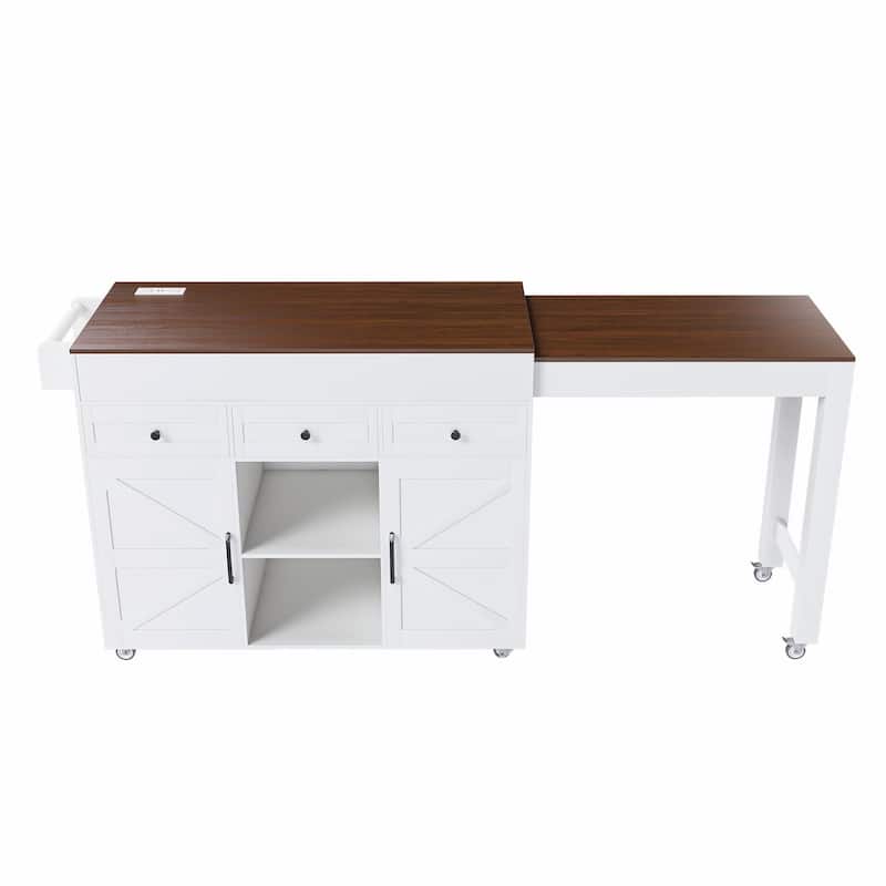 74.8" Kitchen Island with Extendable Dining Table & Power Outlet