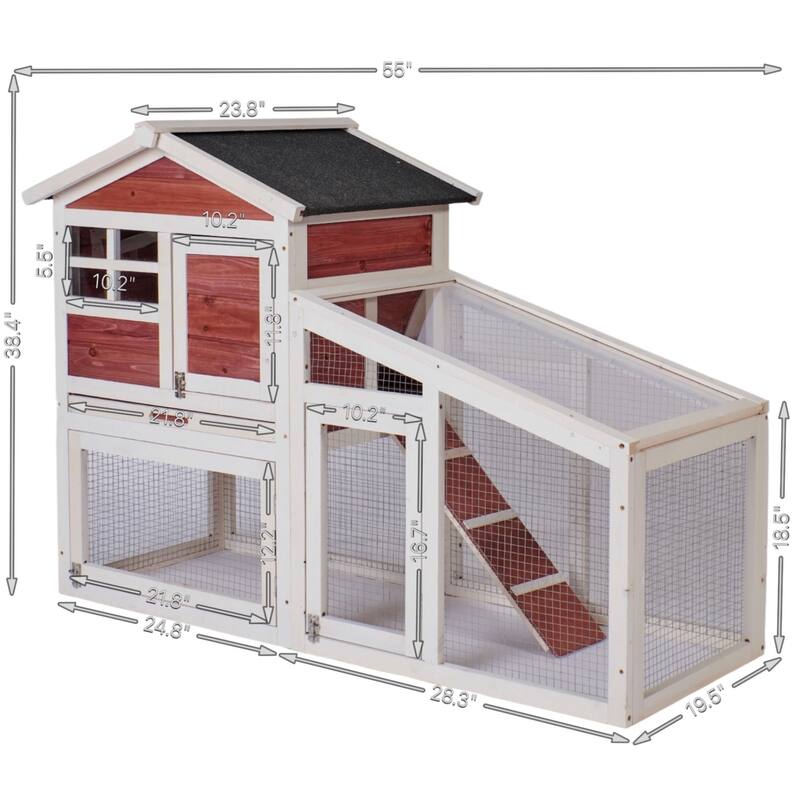 Wooden Chicken Coop with Run, Ventilation Door, Removable Tray, Ramp