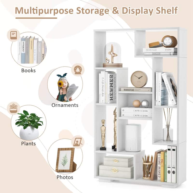 47'' Geometric Bookshelf Tall Bookcase with Multiple Open Shelves