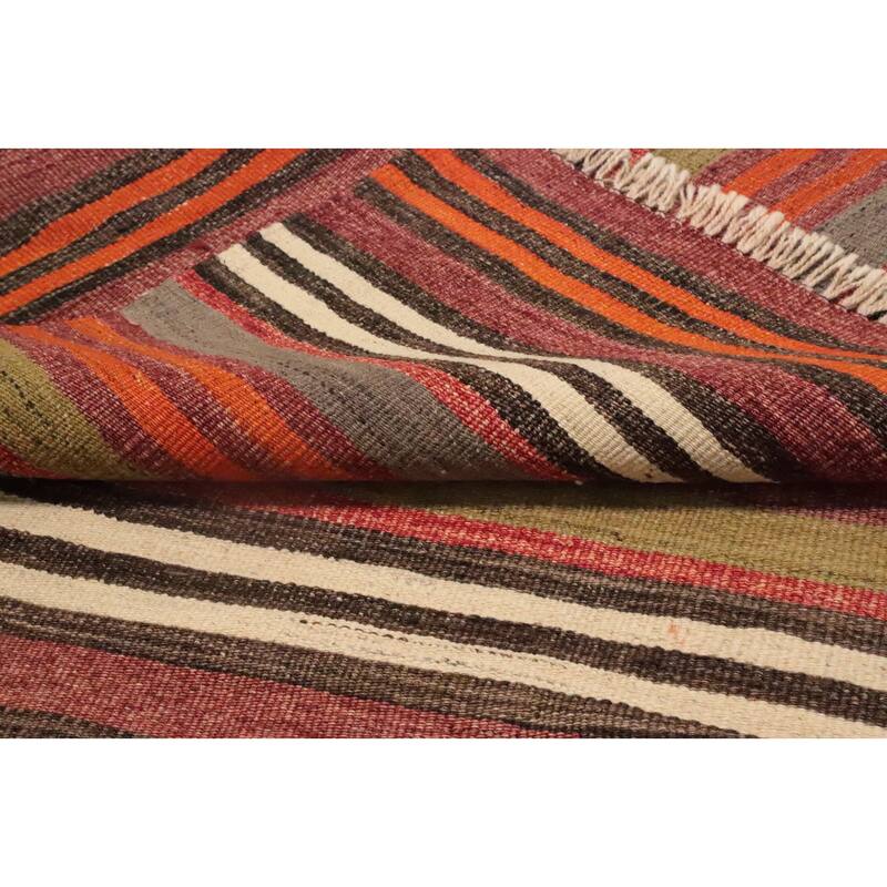 Hand Woven Oriental 100% Wool Carpet Southwestern Geometric Multi-Colored Kilim Runner Rug - 9' 4'' X 4' 5''
