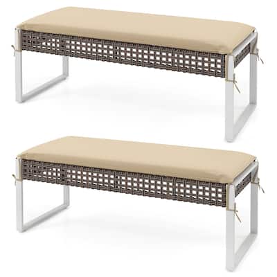 Gymax 43 Inch Patio Rectangle Ottoman Pack of 2 w/ Metal Legs & Seat