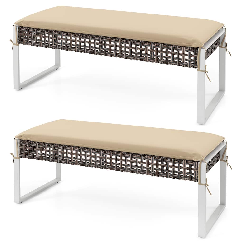 Gymax 43 Inch Patio Rectangle Ottoman Pack of 2 w/ Metal Legs & Seat