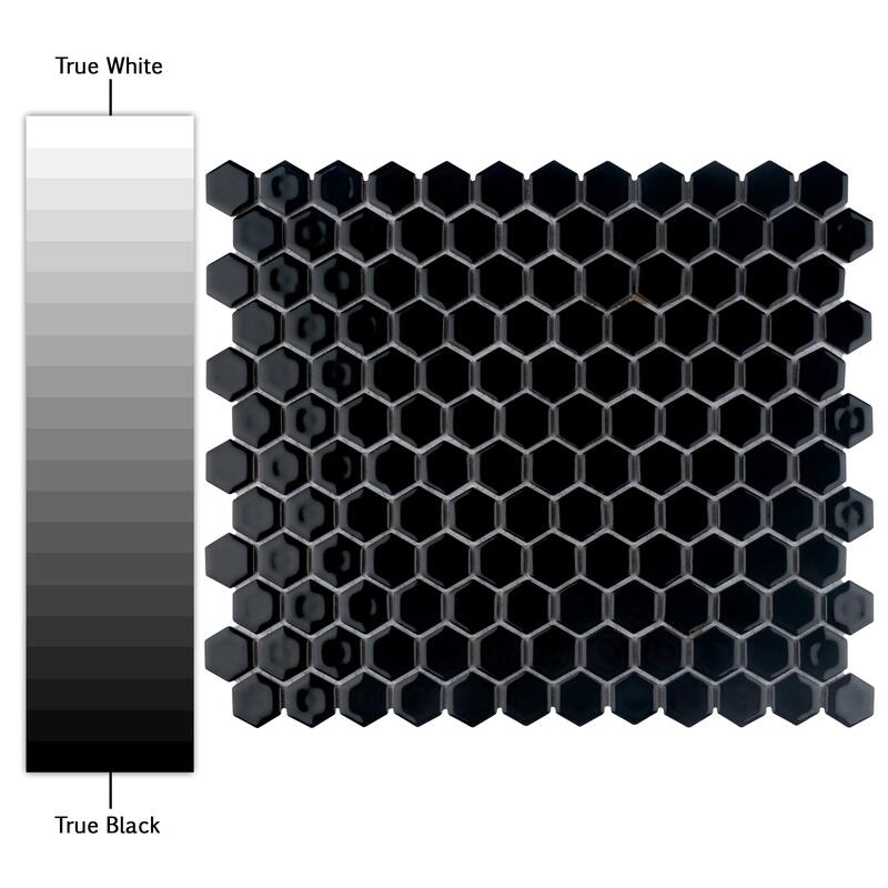 Merola Tile Hudson 1" Hex Glossy Black 11-7/8" x 13-1/4" Porcelain Mosaic Floor and Wall Tile