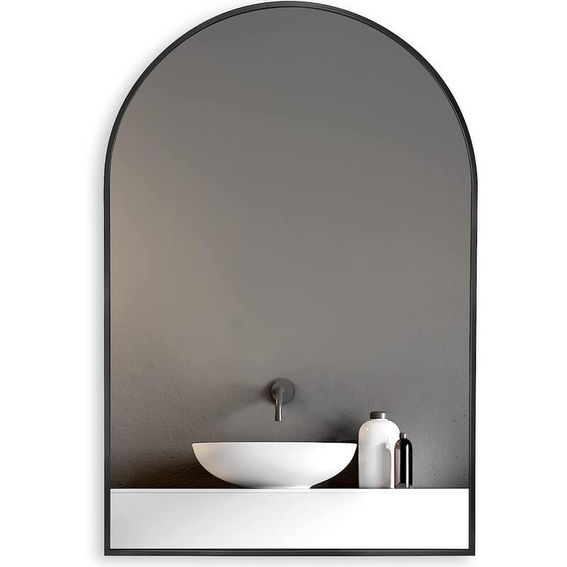 20x30 Inch Metal Framed Arched Bathrrom Mirror For Wall - Black