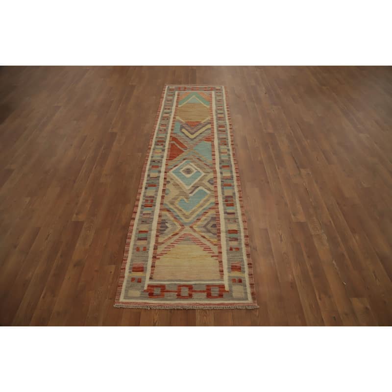 Hand Woven Oriental 100% Wool Carpet Southwestern Tribal Multi-Colored Kilim Runner Rug - 8' 3'' X 2' 3''