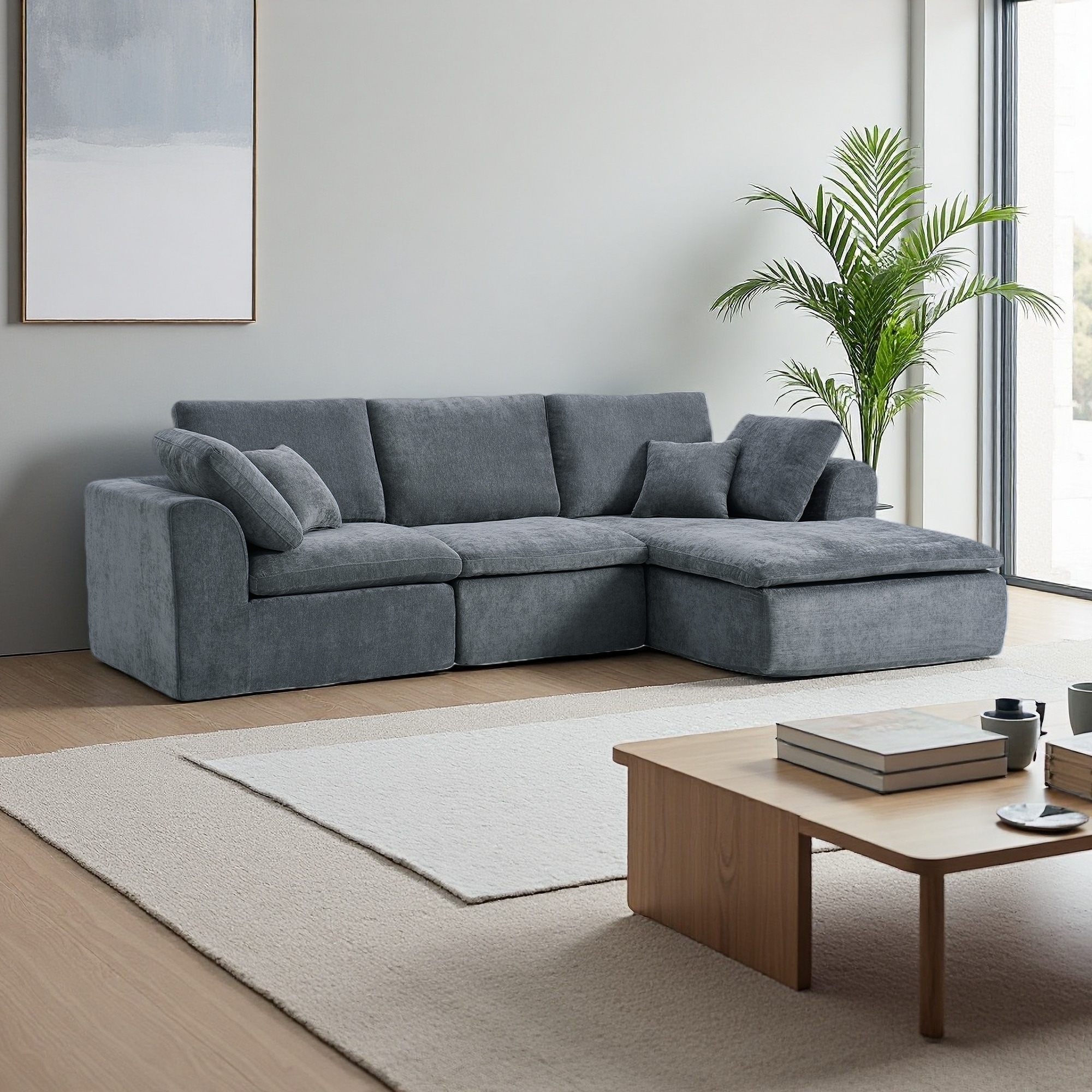 110.2" Corduroy Modern L-Shaped Modular Sleeper Sectional Sofa with Reversible Chaise