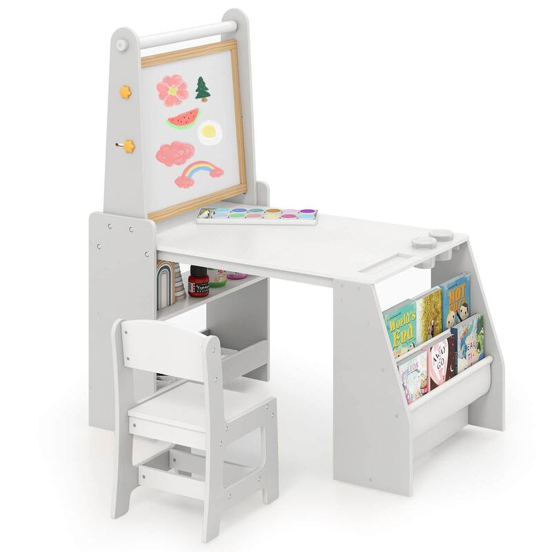 Costway Kids Art Table and Chair Set with Easel & Chair Whiteboard & - See Details