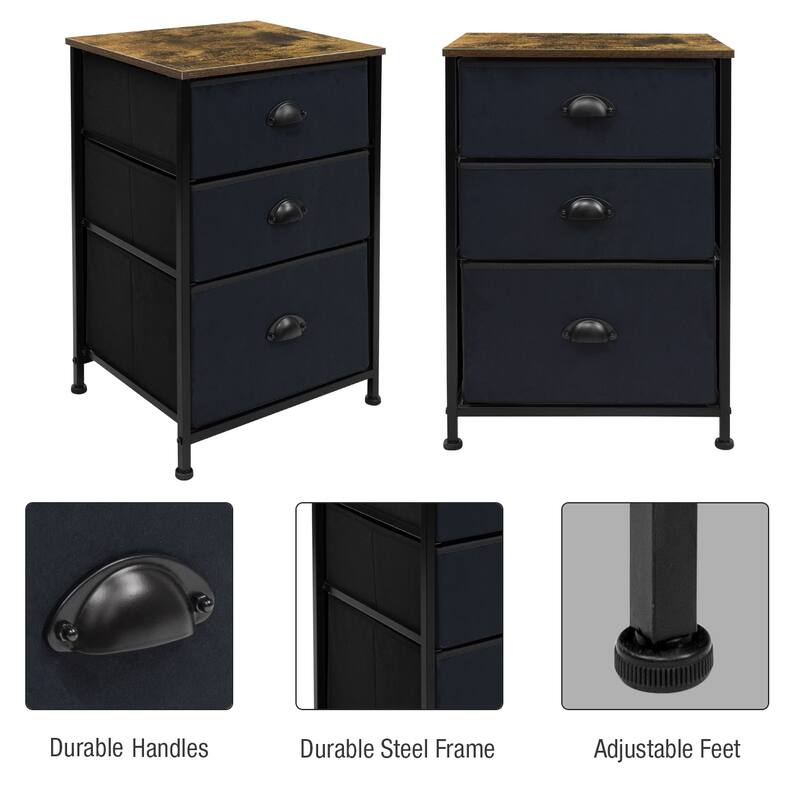 Sorbus Nightstand with Top Shelf and 3 Drawers - Wood Farmhouse Décor Style