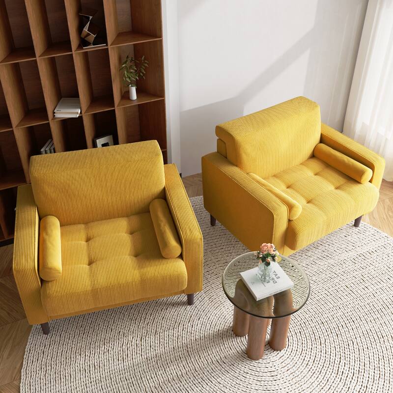 2 Set Modern Wide Armchair Corduroy Accent Chairs