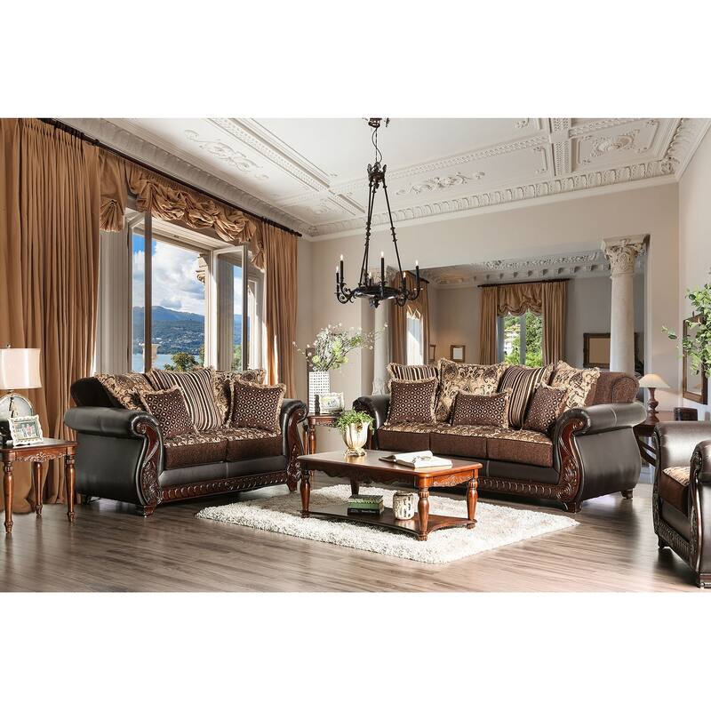 2 Piece Fabric and Leatherette Sofa Set