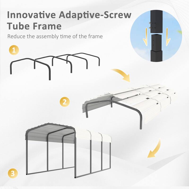 VEIKOUS Metal Carport, Heavy Duty Steel Carport Garage and Shelter, White