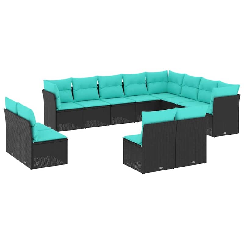 vidaXL 12 Piece Patio Sofa Set with Cushions Black Poly Rattan