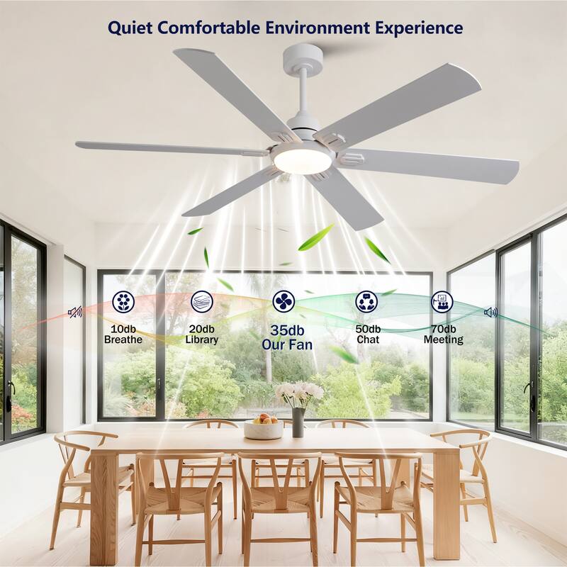 60" Ceiling Fan with Light, Remote Control, Dimmable LED, 6-Speed Quiet DC Motor