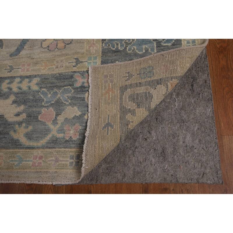 Beige Oushak Turkish Rug Hand-Knotted Oriental Wool Carpet - 8'11"x 11'11"
